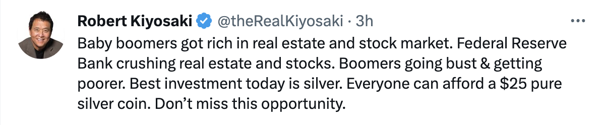 image of best investment today is silver tweet robert kiyosaki